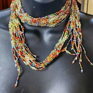 Handmade jewelry glass beaded flapper necklace or belt  62" Long